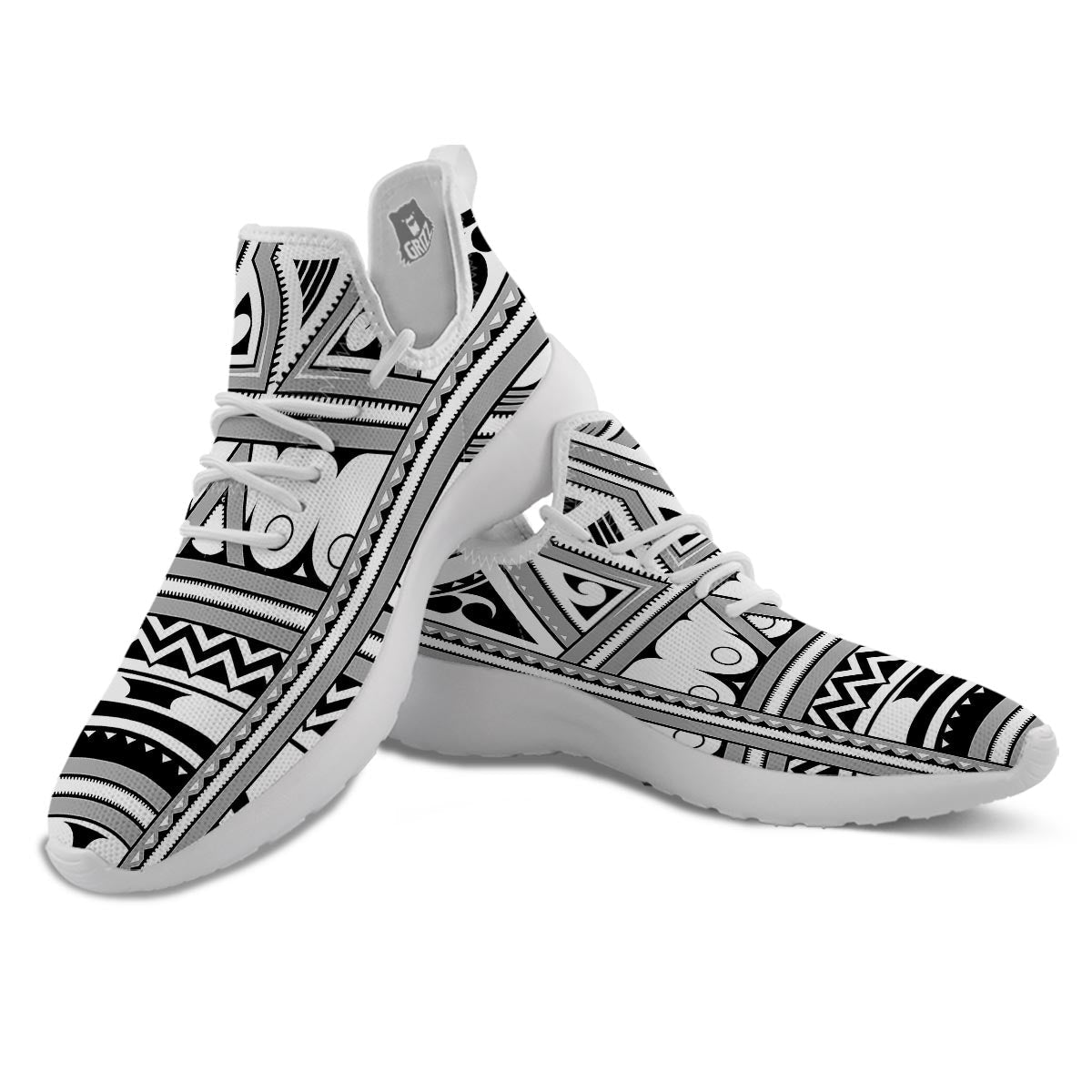 Tatto Polynesian Tribal Maori Print White Athletic Shoes-grizzshop