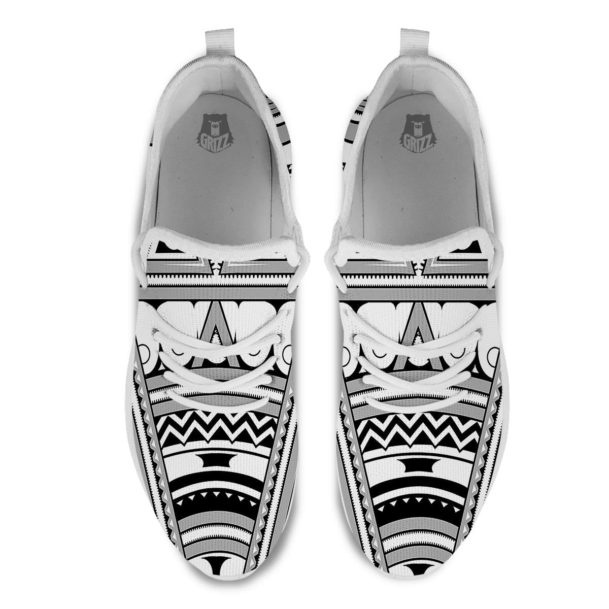 Tatto Polynesian Tribal Maori Print White Athletic Shoes-grizzshop