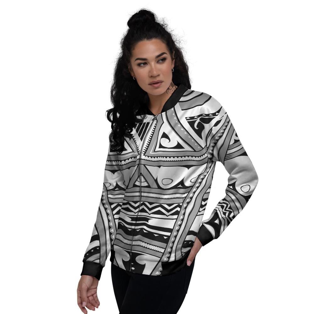 Tatto Polynesian Tribal Maori Print Women's Bomber Jacket-grizzshop