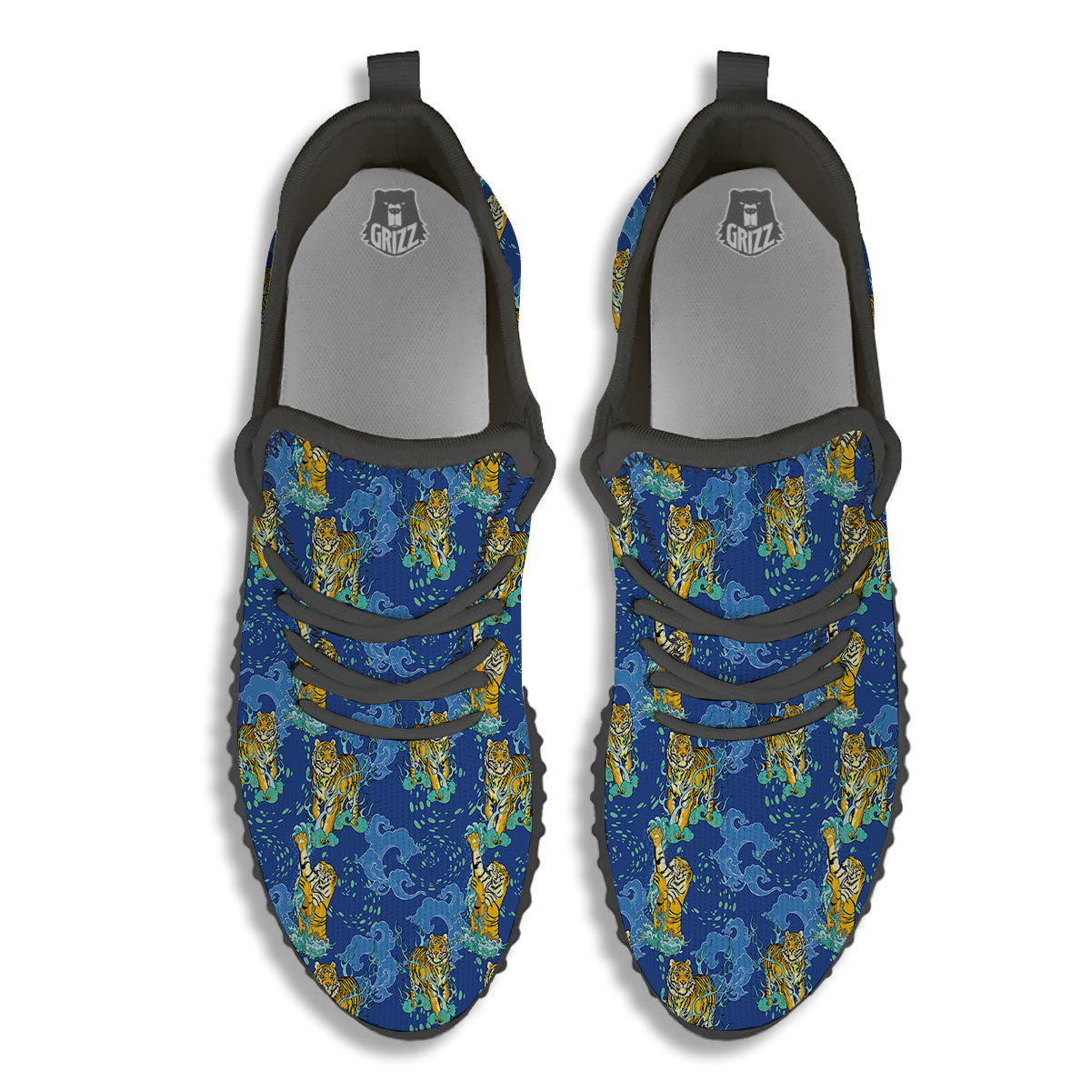 Tattoo Blue Tiger Print Pattern Black Walking Shoes-grizzshop