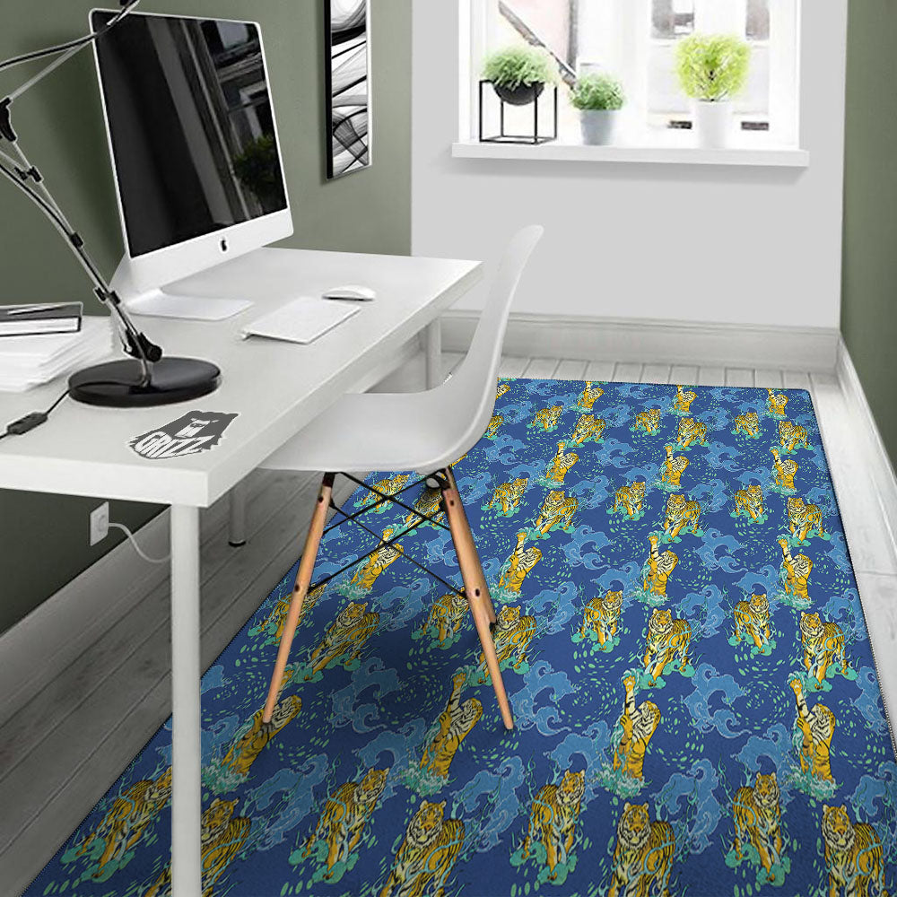 Tattoo Blue Tiger Print Pattern Floor Mat-grizzshop