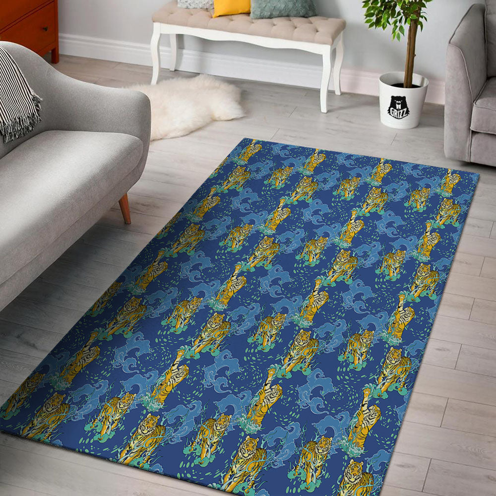 Tattoo Blue Tiger Print Pattern Floor Mat-grizzshop