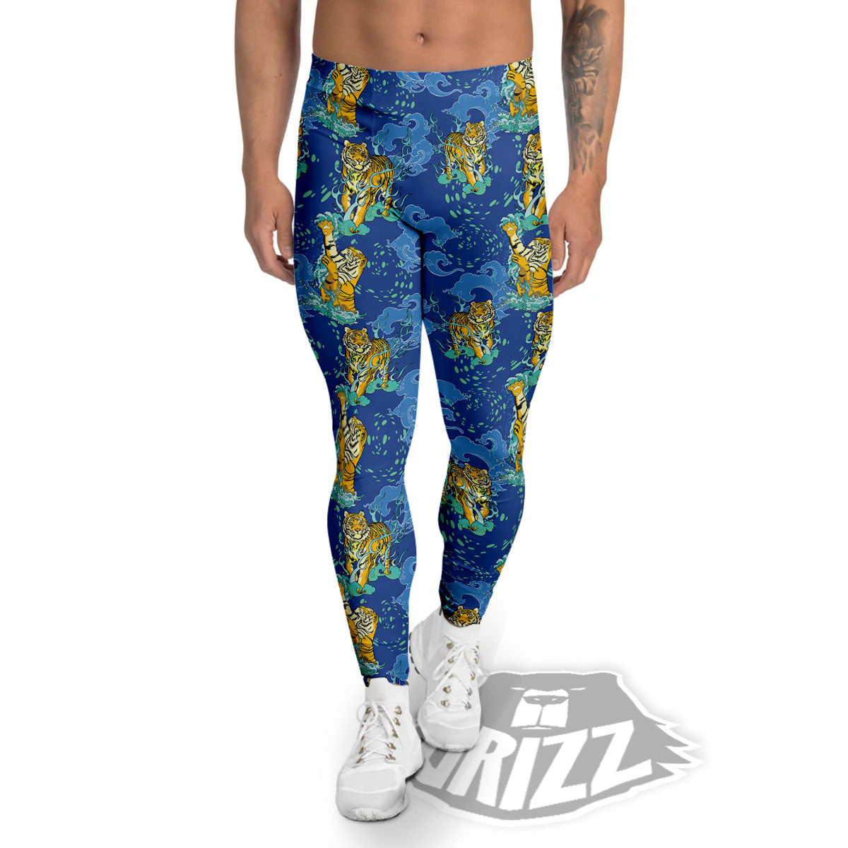 Tattoo Blue Tiger Print Pattern Men's Leggings-grizzshop