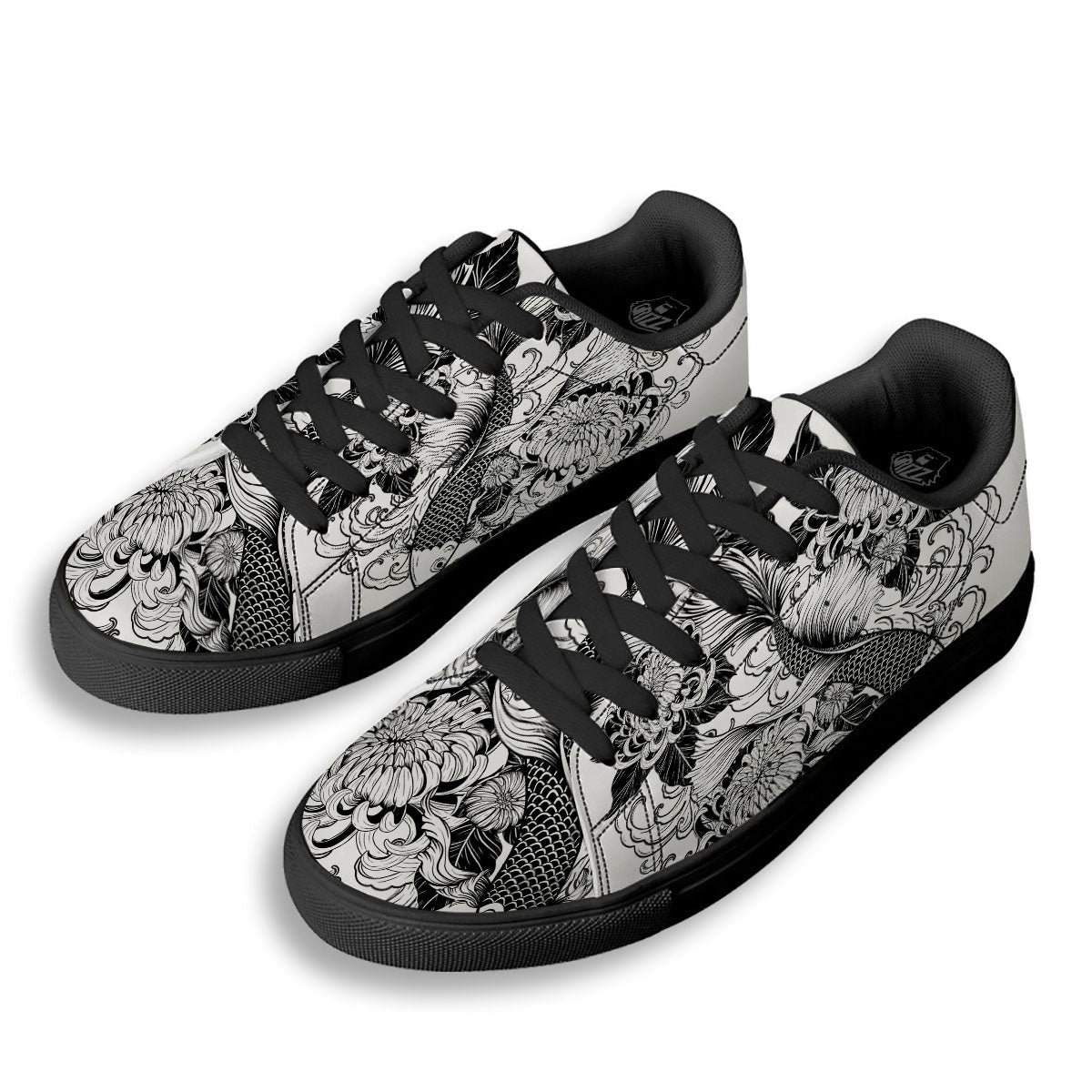 Tattoo Japanese Elemental Print Black Low Top Sneakers-grizzshop