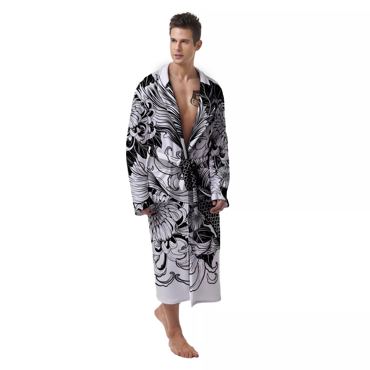 Tattoo Japanese Elemental Print Men's Robe-grizzshop