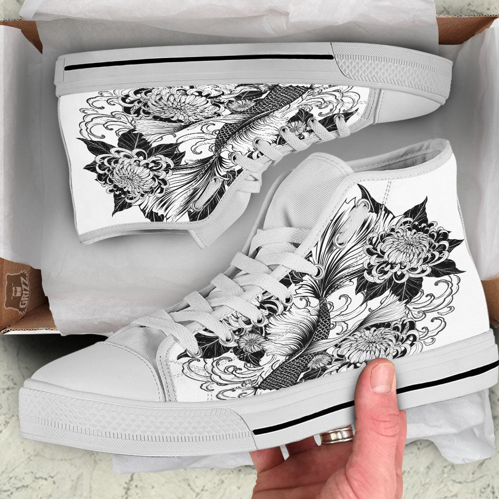 Tattoo Japanese Elemental Print White High Top Shoes-grizzshop