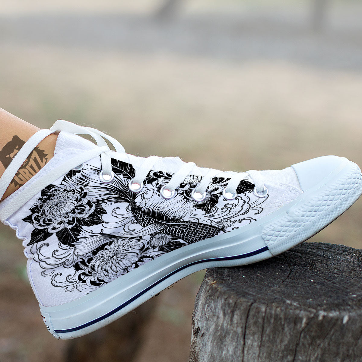 Tattoo Japanese Elemental Print White High Top Shoes-grizzshop