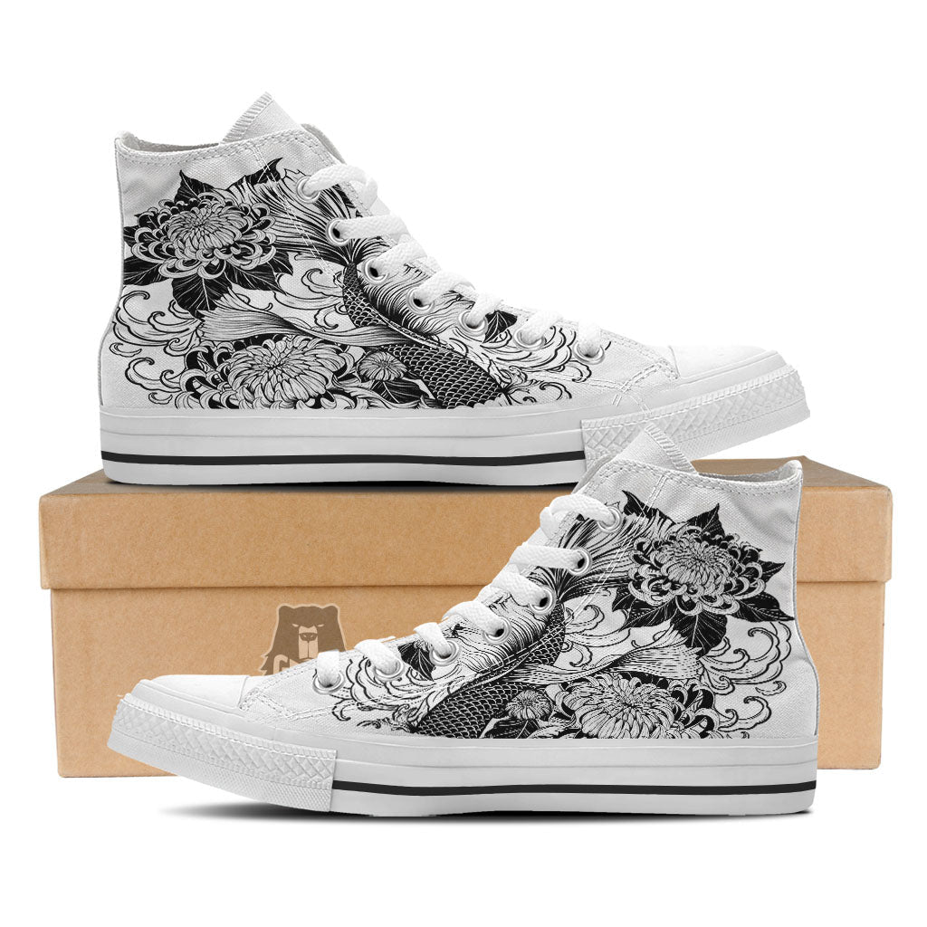 Tattoo Japanese Elemental Print White High Top Shoes-grizzshop