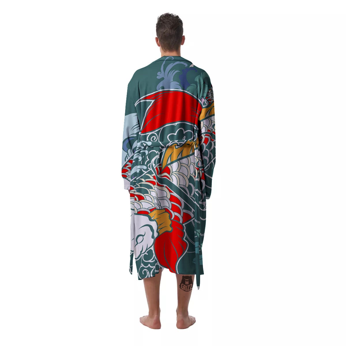 Tattoo Japanese Koi And Flower Print Men's Robe-grizzshop