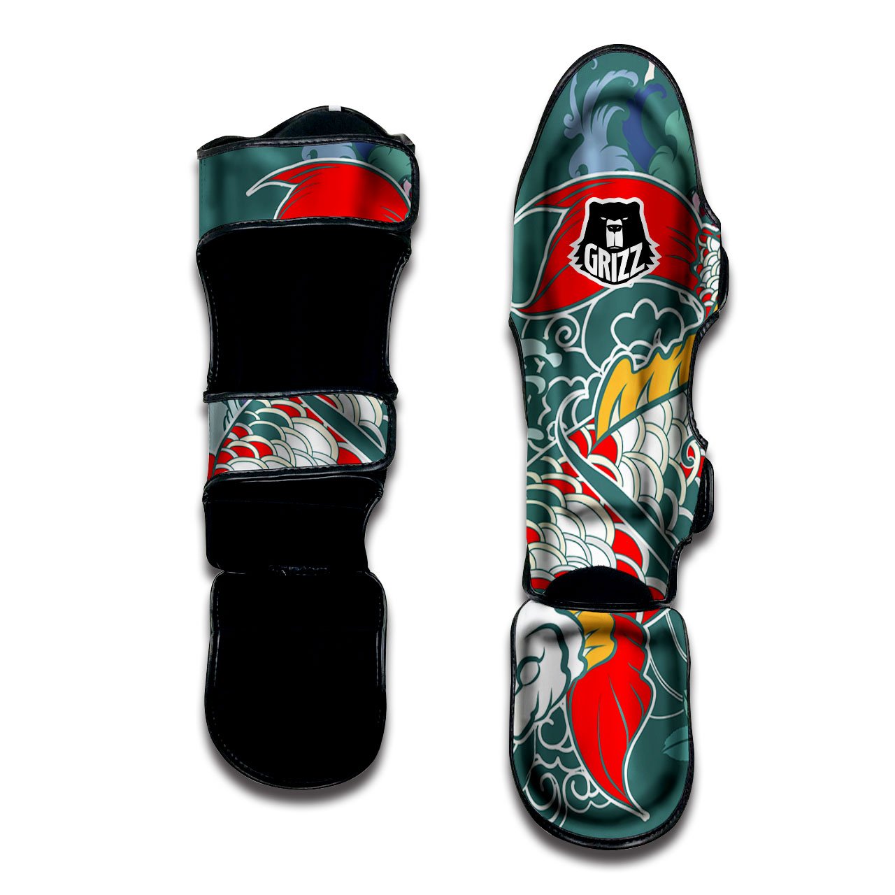 Tattoo Japanese Koi And Flower Print Muay Thai Shin Guards-grizzshop