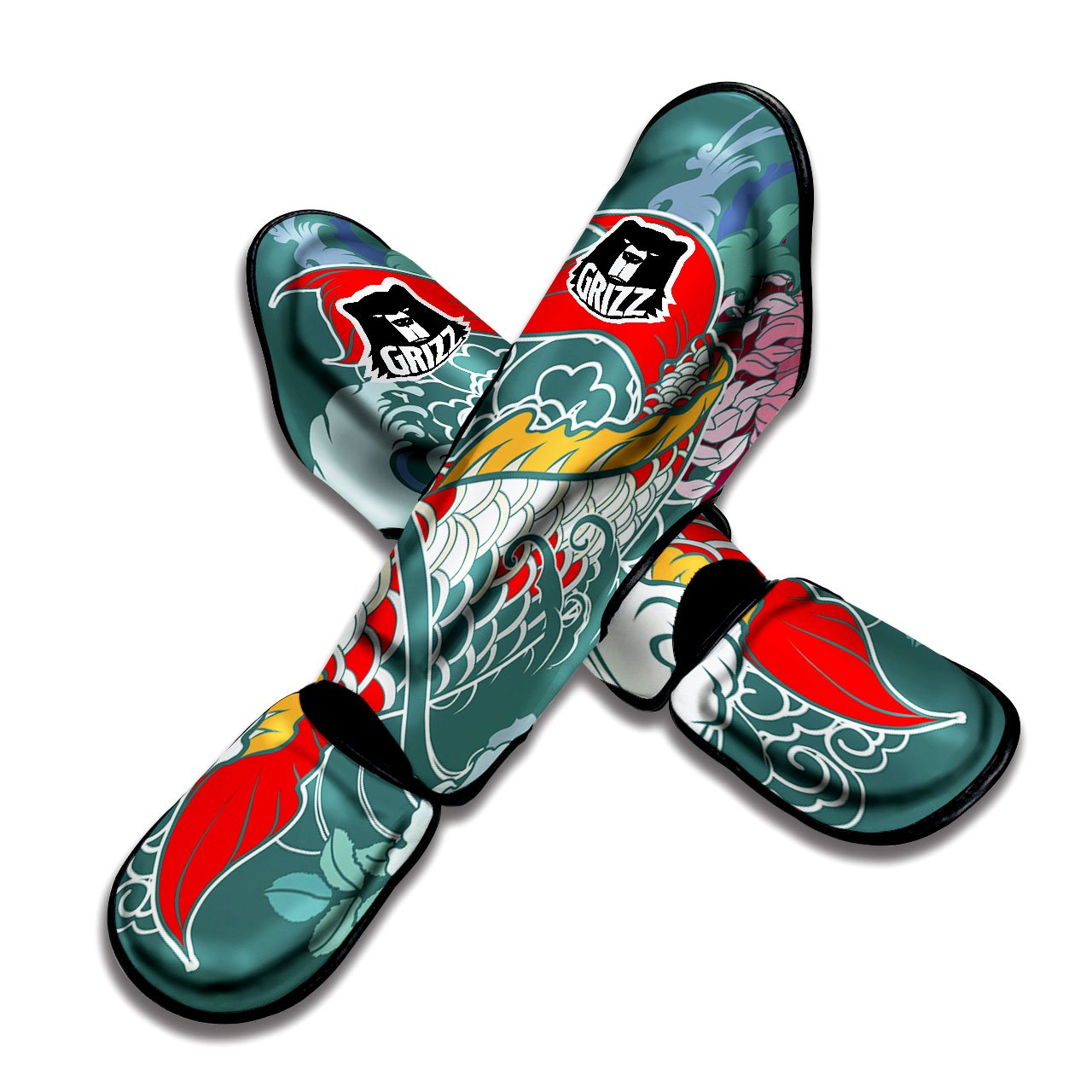 Tattoo Japanese Koi And Flower Print Muay Thai Shin Guards-grizzshop