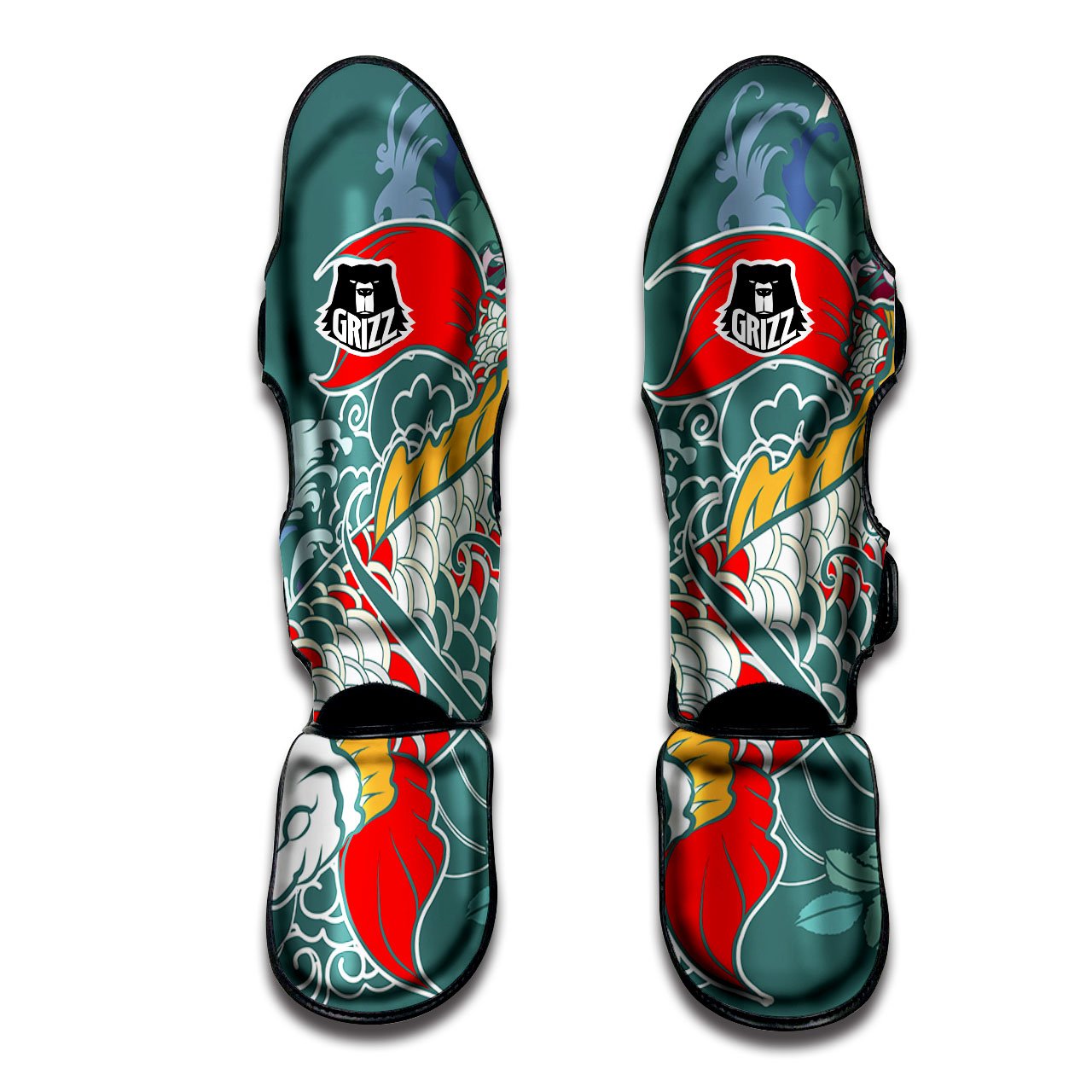 Tattoo Japanese Koi And Flower Print Muay Thai Shin Guards-grizzshop