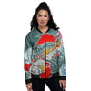 Tattoo Japanese Koi And Flower Print Women's Bomber Jacket-grizzshop