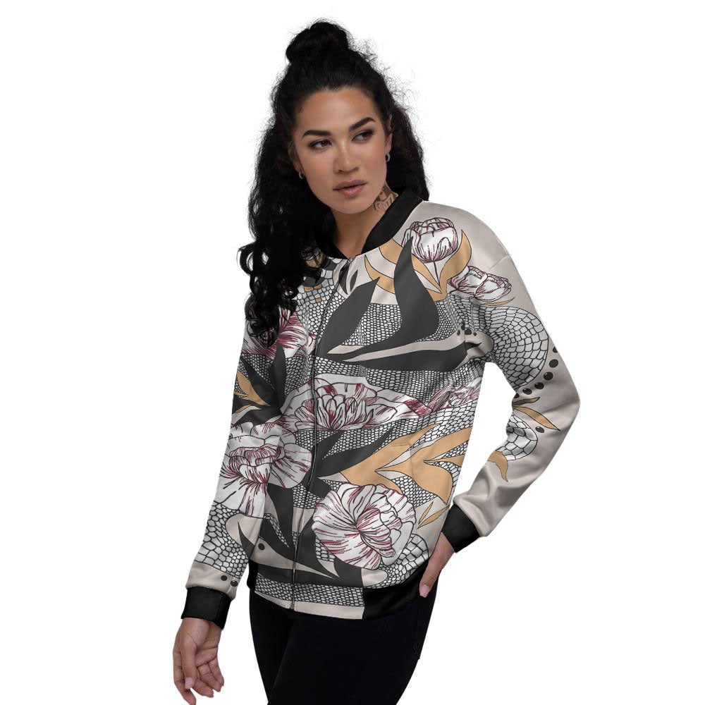 Tattoo Japanese Snake Print Women's Bomber Jacket-grizzshop