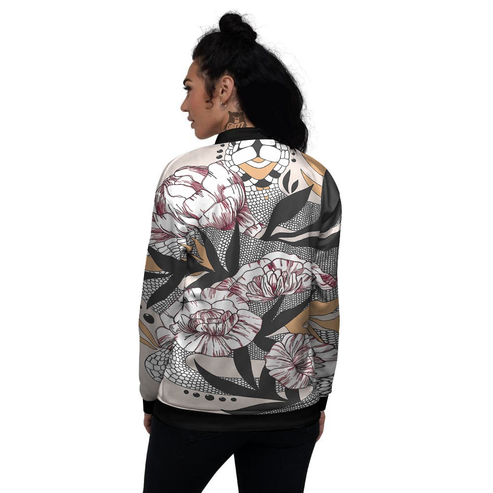 Tattoo Japanese Snake Print Women's Bomber Jacket-grizzshop