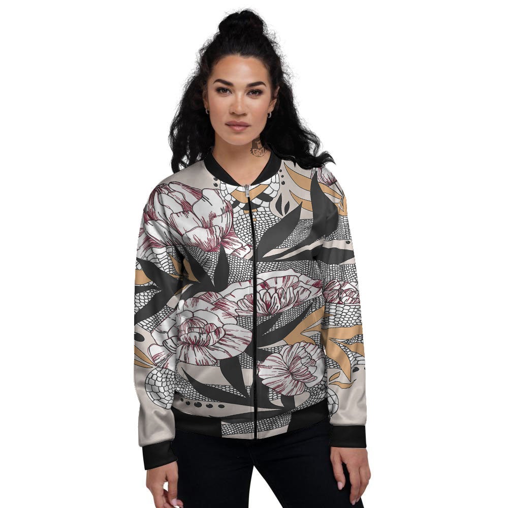 Tattoo Japanese Snake Print Women's Bomber Jacket-grizzshop