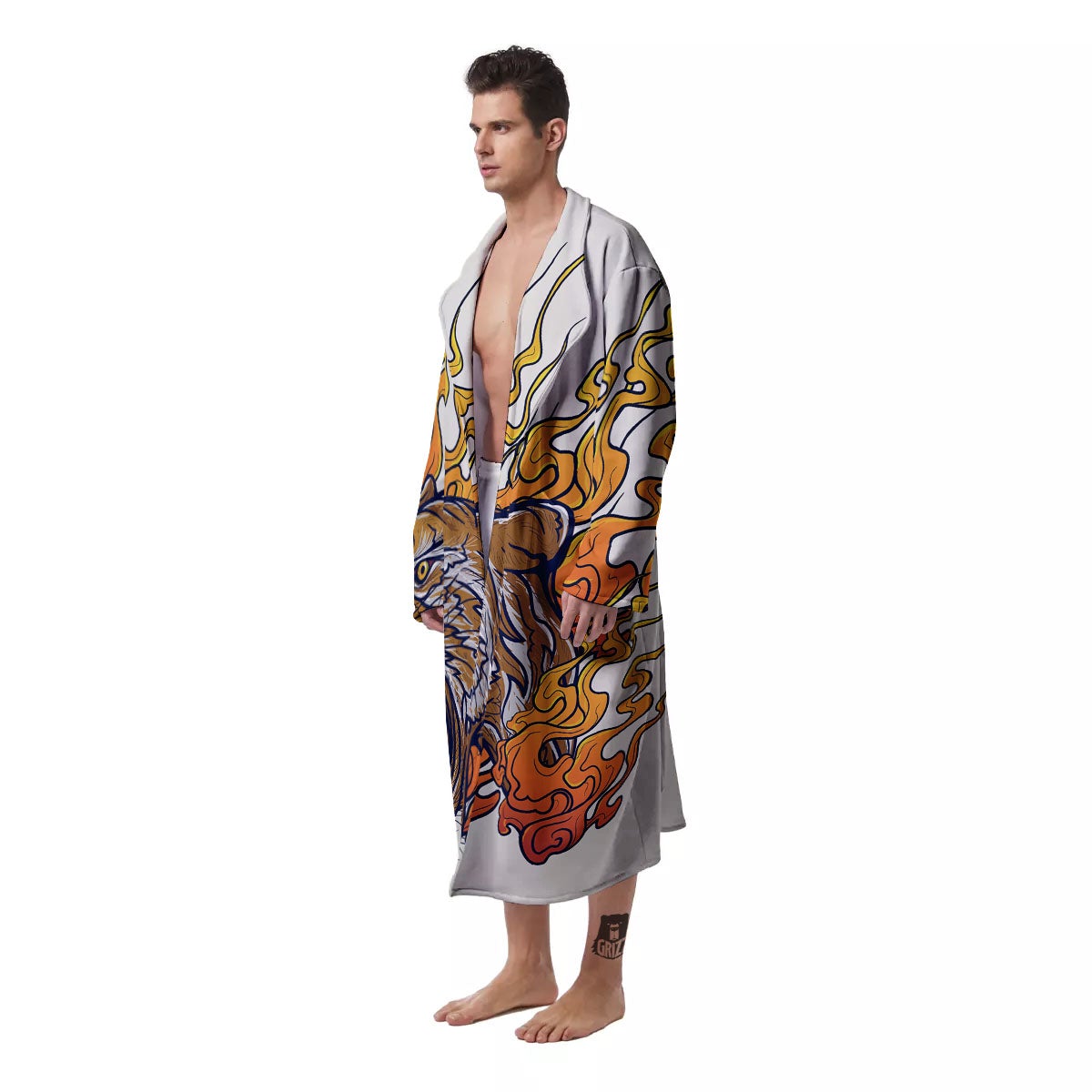 Tattoo Japanese Tiger Print Men's Robe-grizzshop