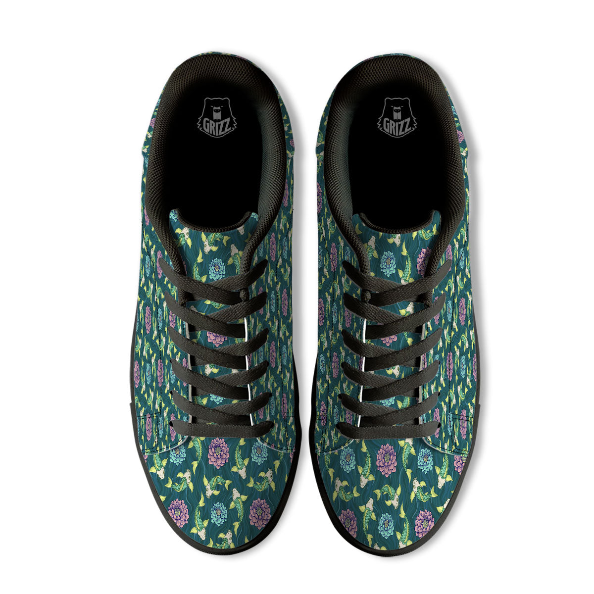 Tattoo Koi Carp Japanese Print Pattern Black Low Top Sneakers-grizzshop
