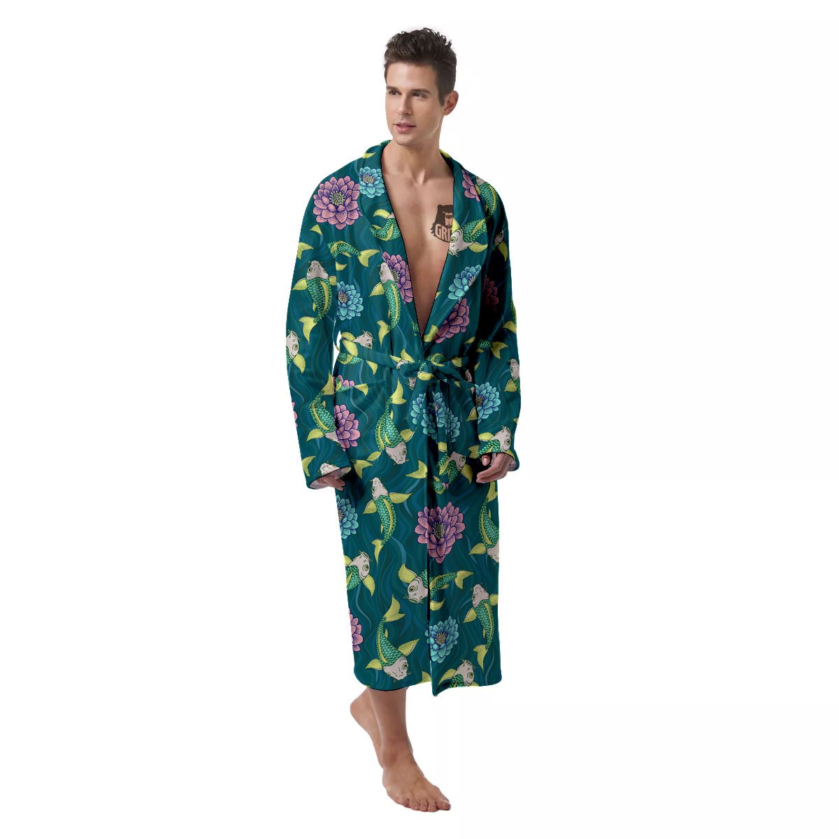 Tattoo Koi Carp Japanese Print Pattern Men's Robe-grizzshop