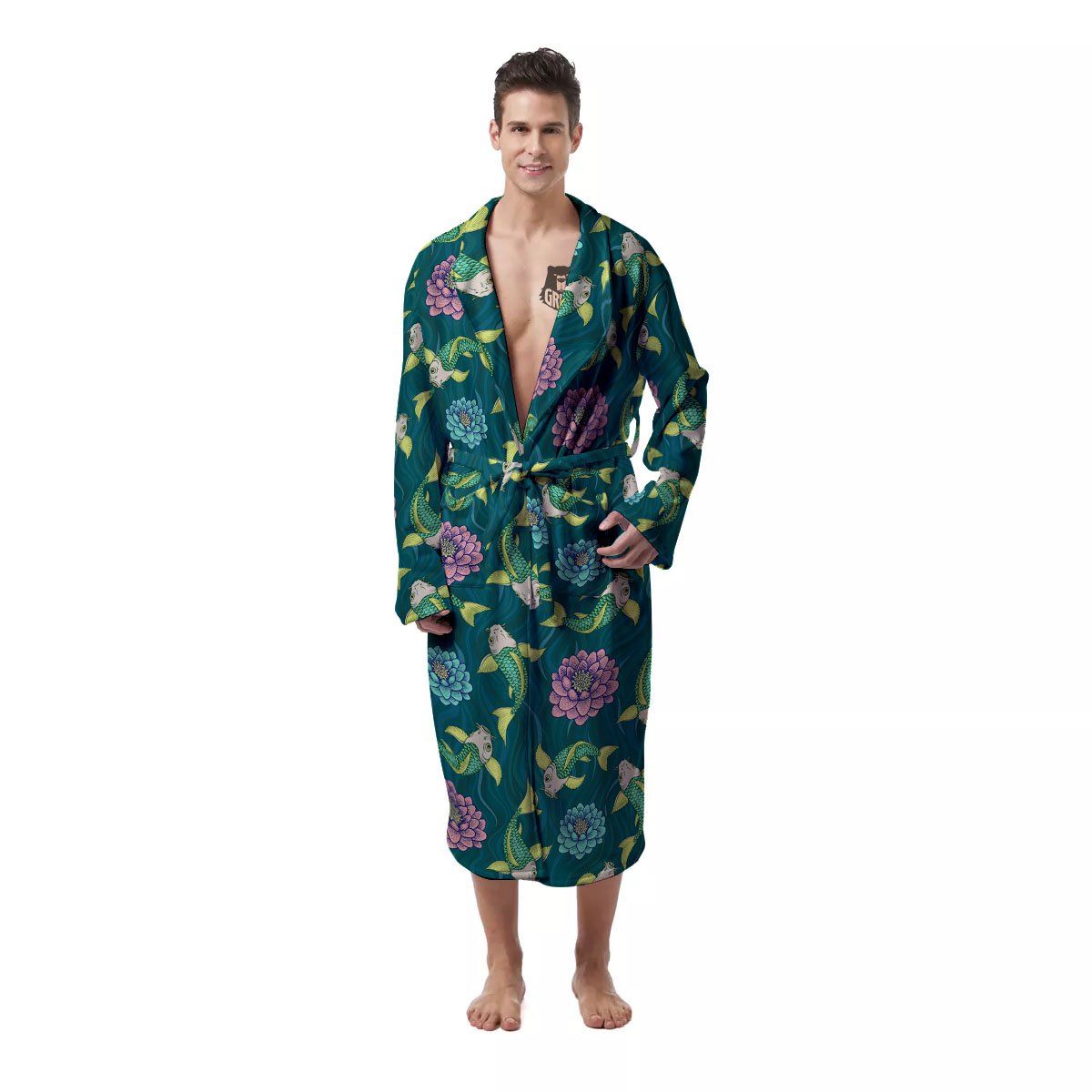 Tattoo Koi Carp Japanese Print Pattern Men's Robe-grizzshop