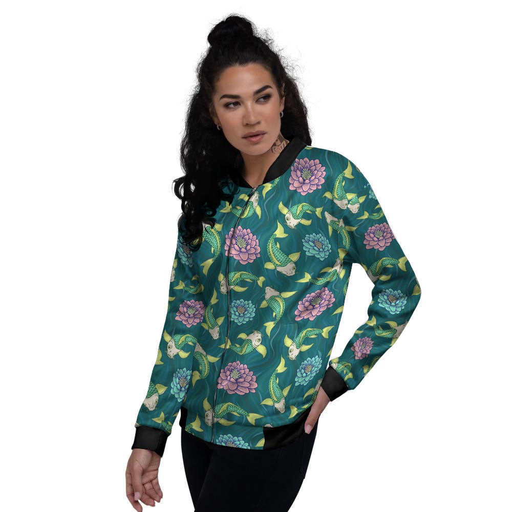 Tattoo Koi Carp Japanese Print Pattern Women's Bomber Jacket-grizzshop