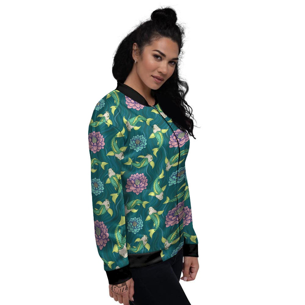 Tattoo Koi Carp Japanese Print Pattern Women's Bomber Jacket-grizzshop