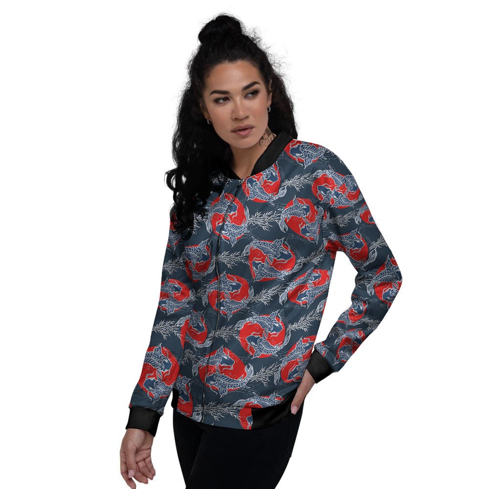 Tattoo Koi Fish Japanese Print Pattern Women's Bomber Jacket-grizzshop