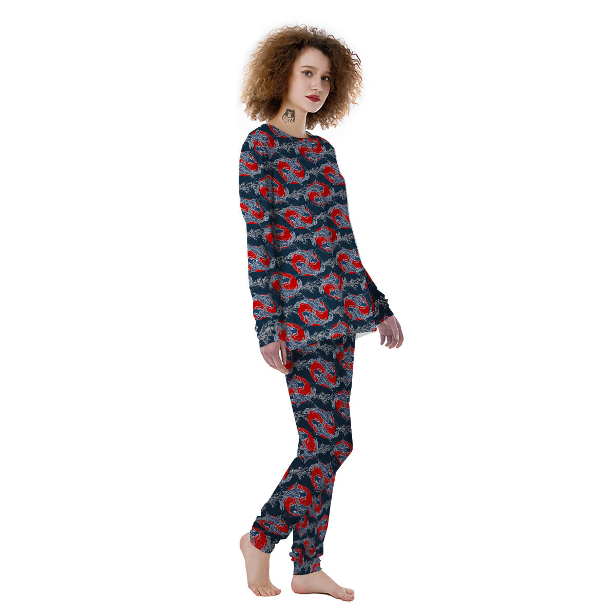 Tattoo Koi Fish Japanese Print Pattern Women's Pajamas-grizzshop