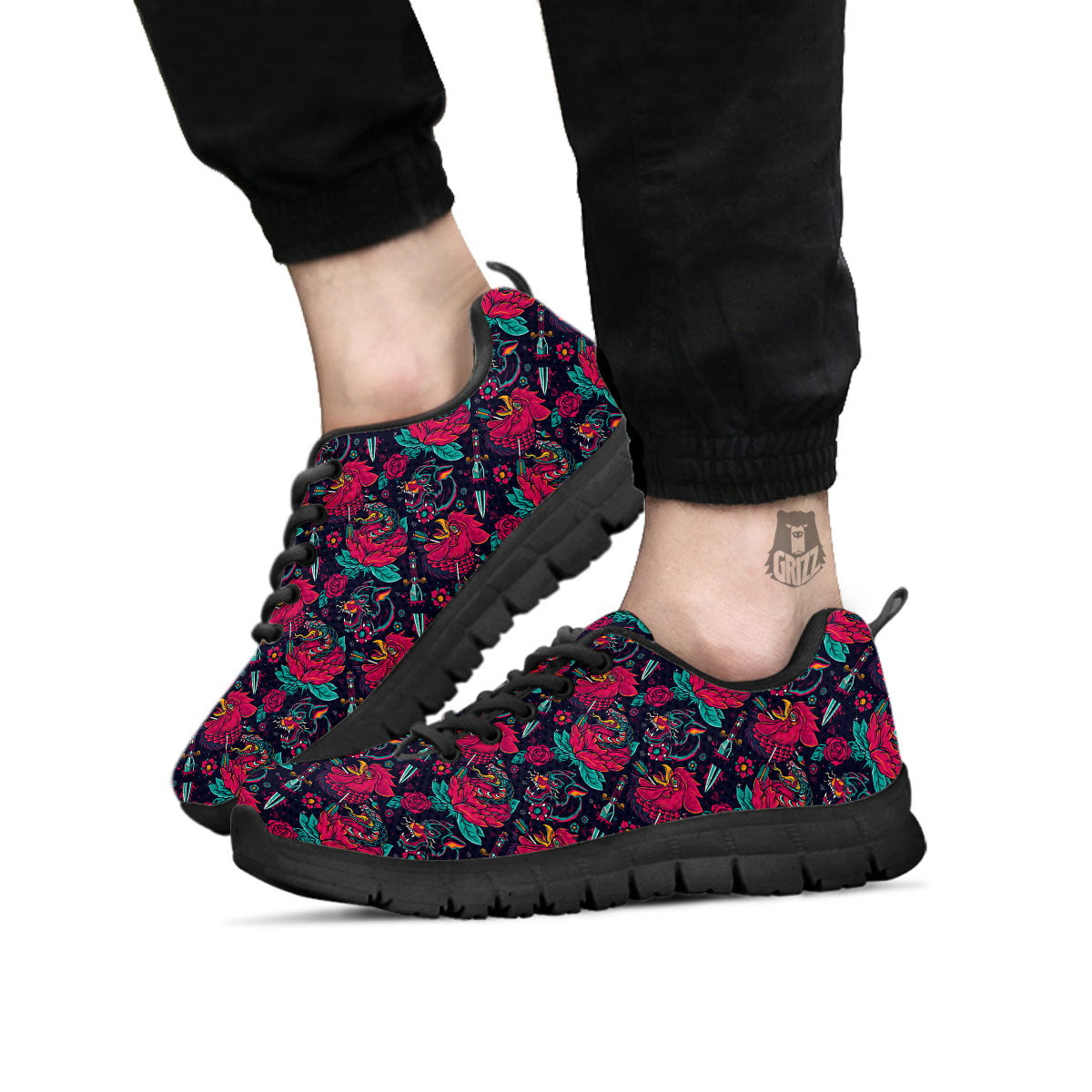 Tattoo Old School Print Pattern Black Sneaker-grizzshop