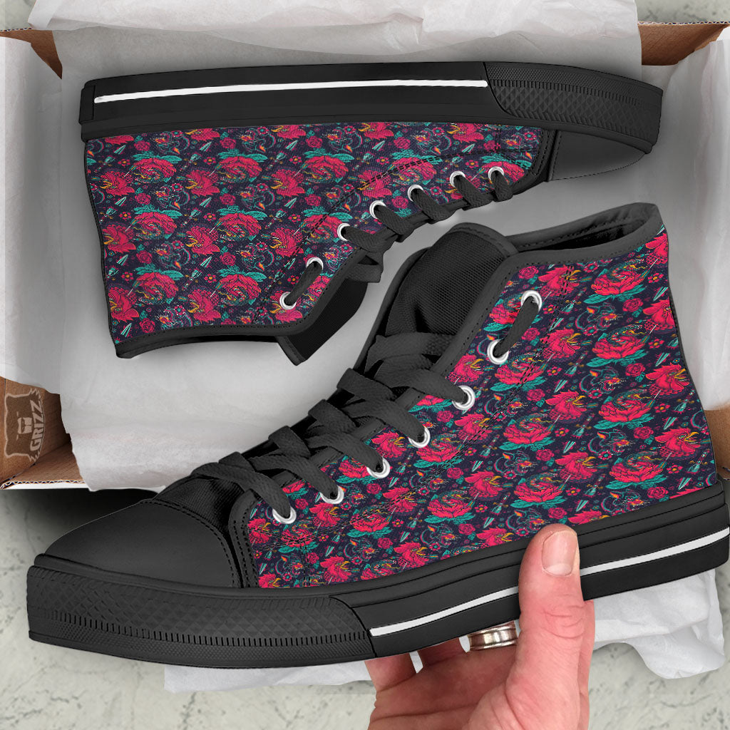 Tattoo Old School Print Pattern High Top Shoes-grizzshop