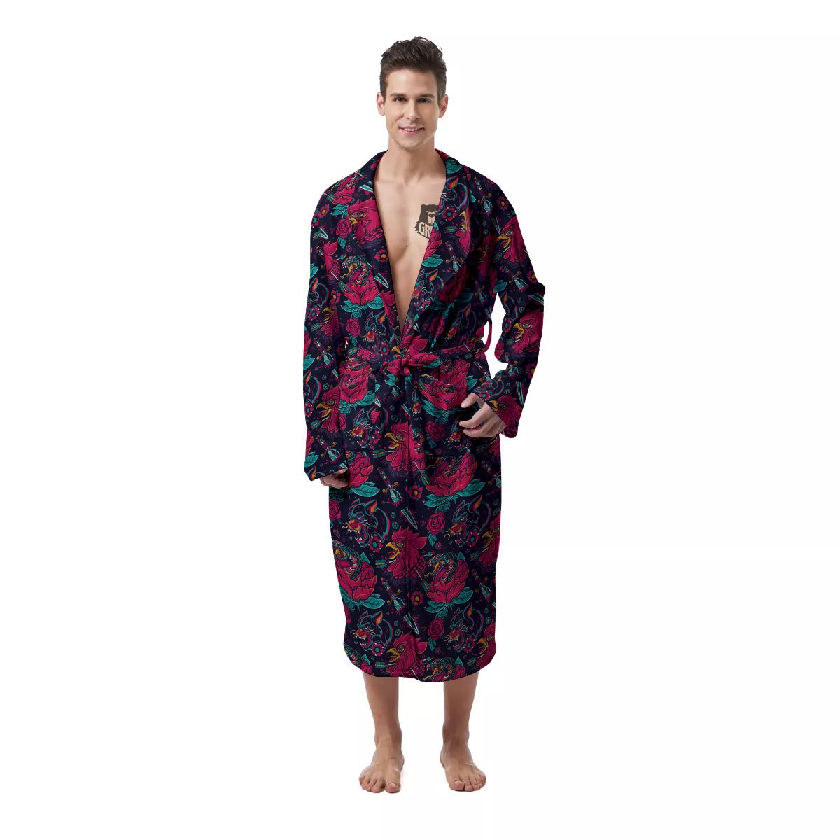 Tattoo Old School Print Pattern Men's Robe-grizzshop