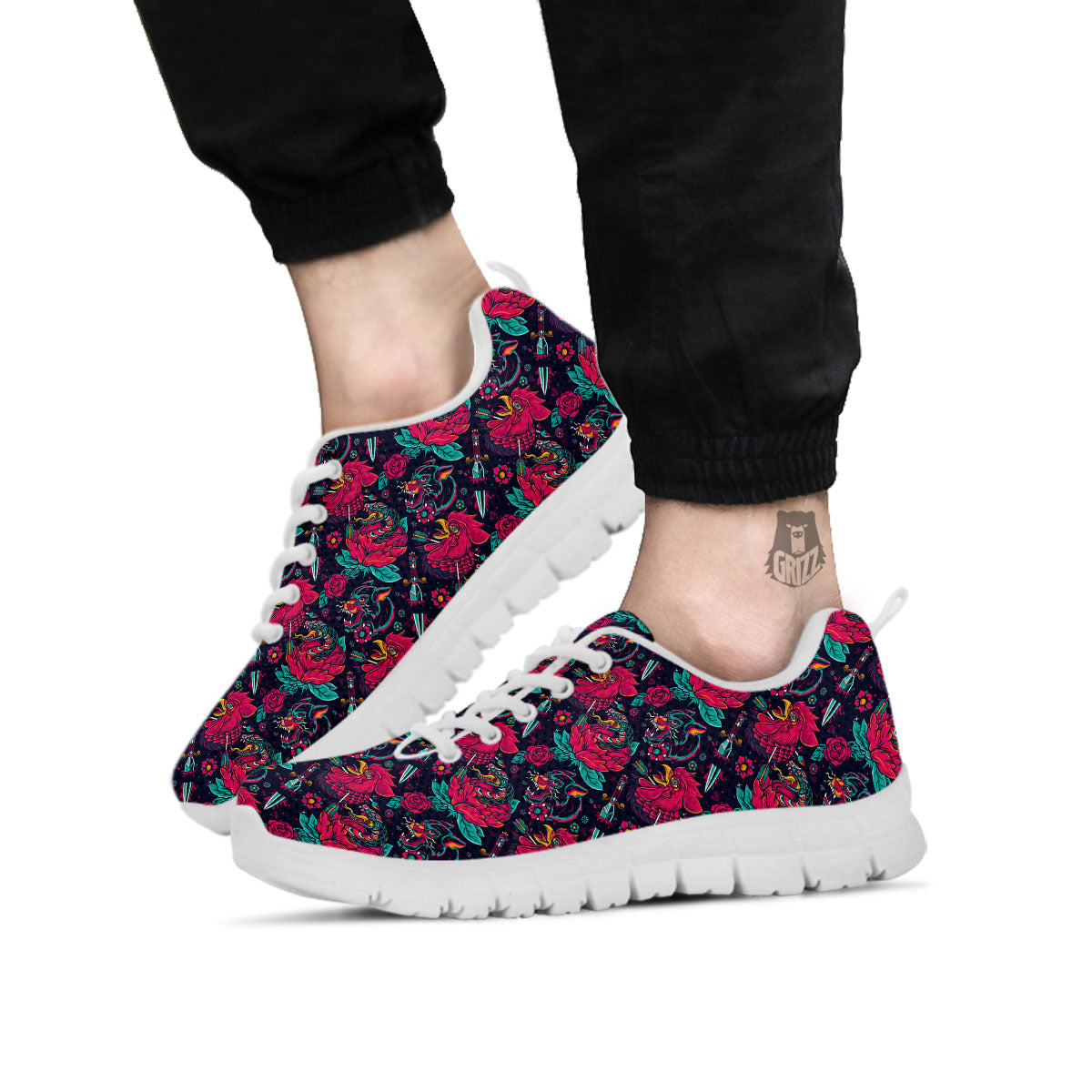 Tattoo Old School Print Pattern White Sneaker-grizzshop