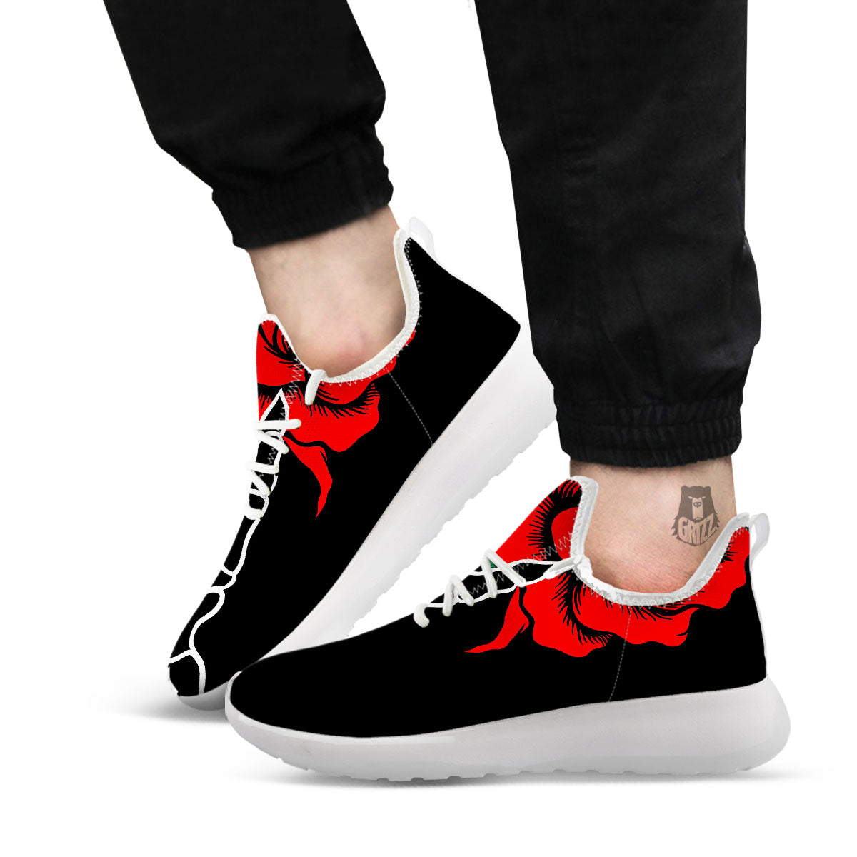 Tattoo Red Roses Print White Athletic Shoes-grizzshop