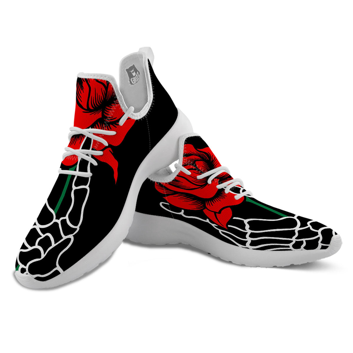 Tattoo Red Roses Print White Athletic Shoes-grizzshop