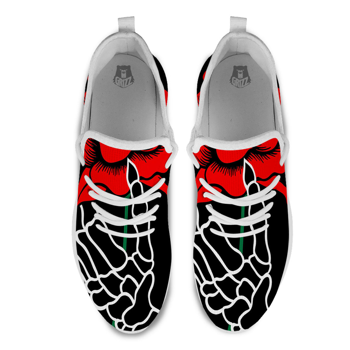 Tattoo Red Roses Print White Athletic Shoes-grizzshop