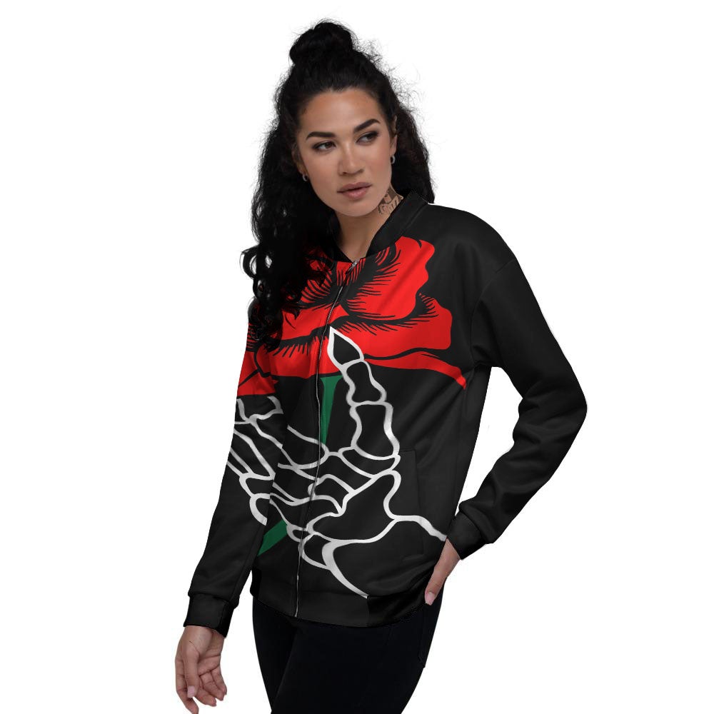 Tattoo Red Roses Print Women's Bomber Jacket-grizzshop