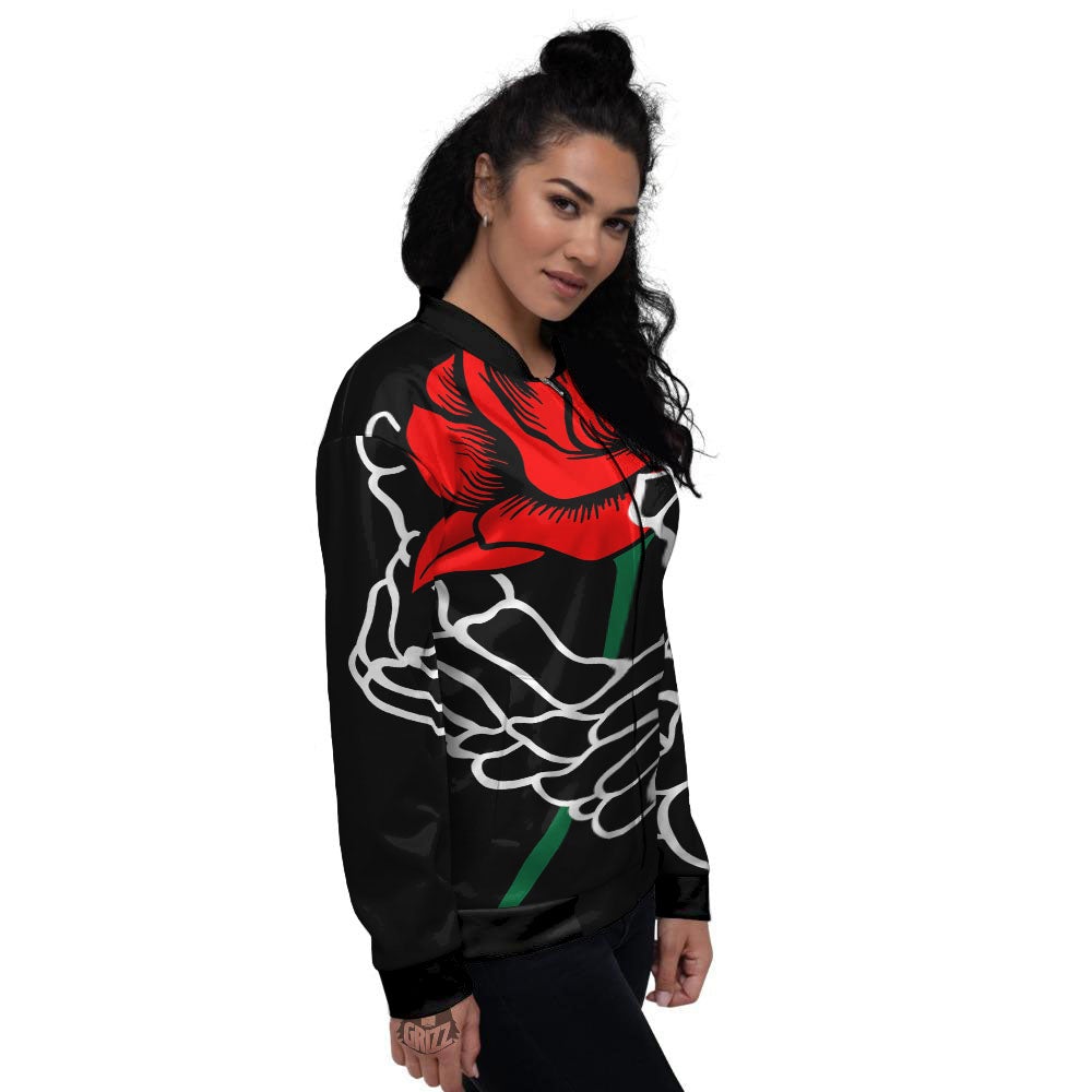 Tattoo Red Roses Print Women's Bomber Jacket-grizzshop