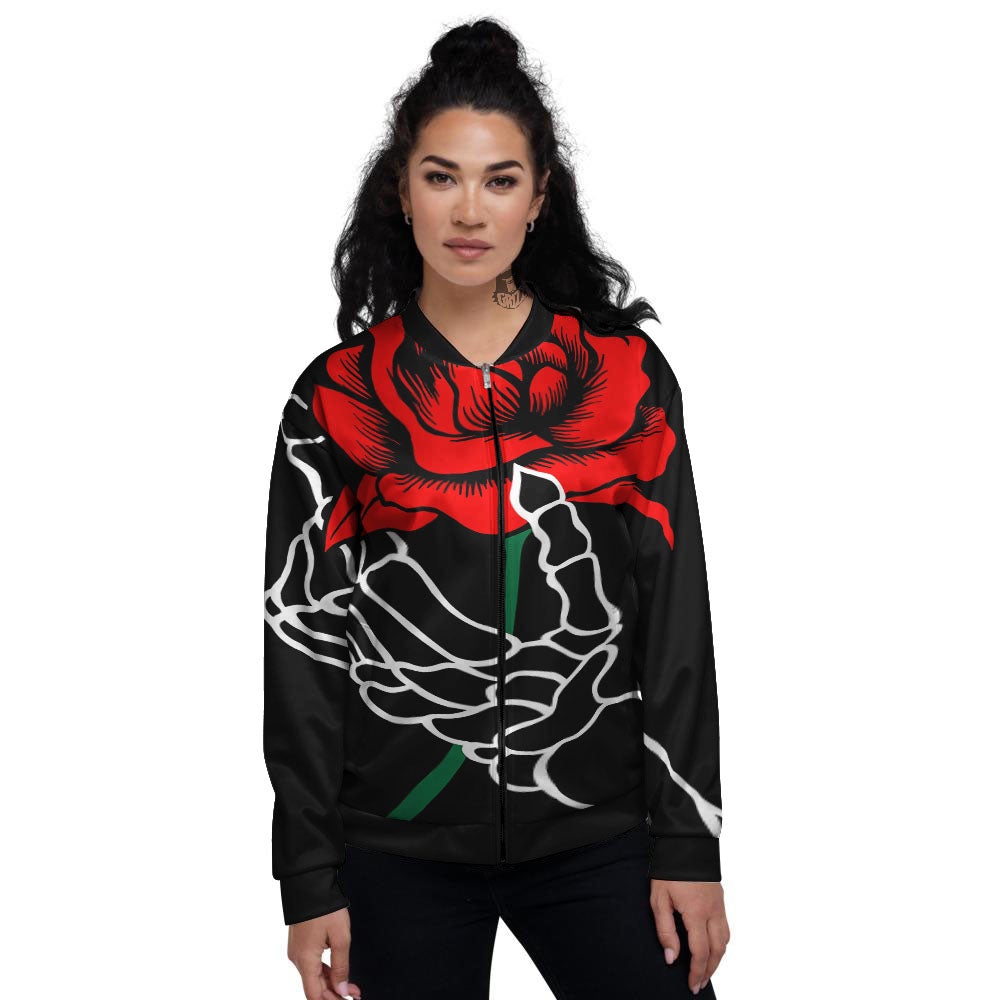 Tattoo Red Roses Print Women's Bomber Jacket-grizzshop