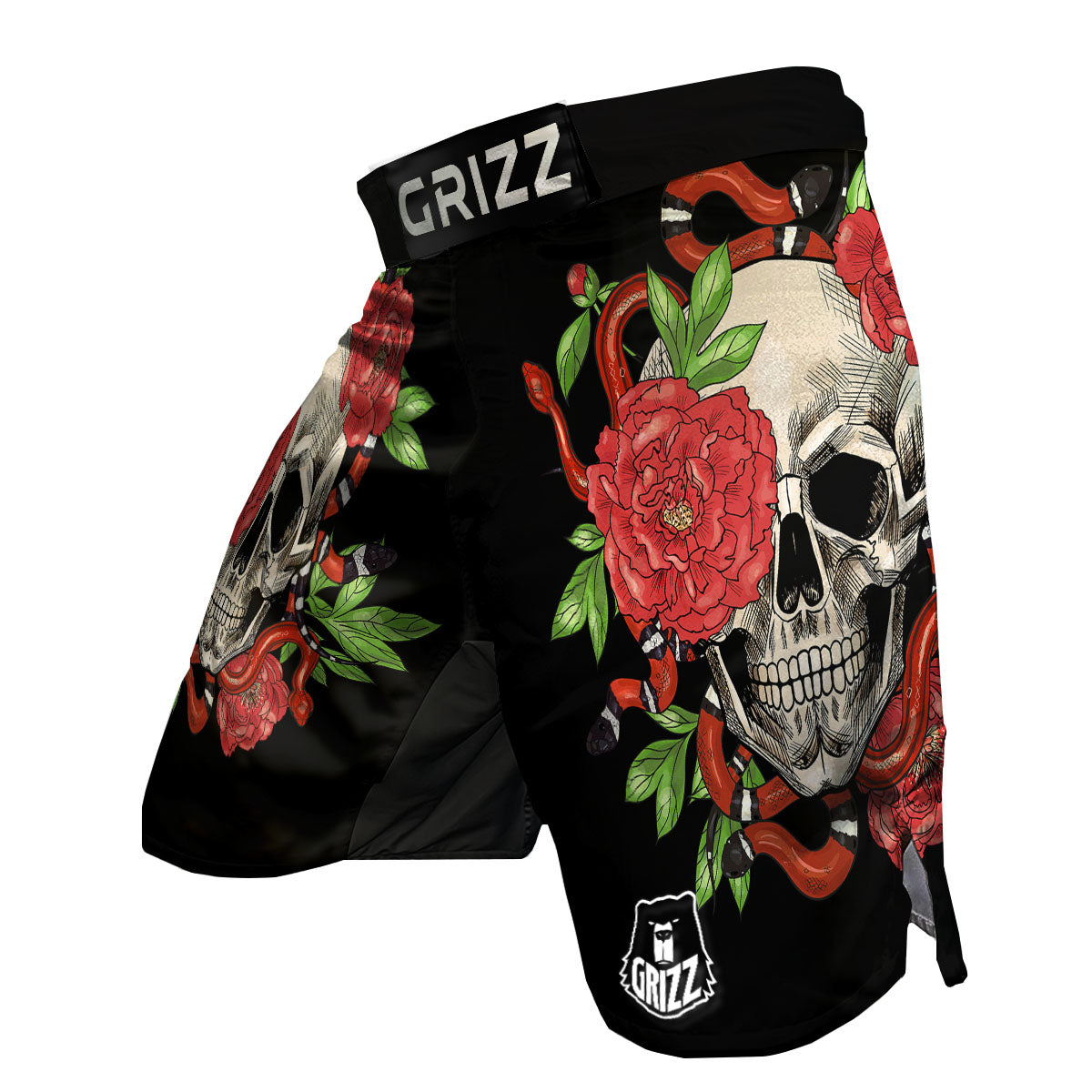 Tattoo Roses And Skull Print MMA Shorts-grizzshop