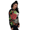 Tattoo Roses And Skull Print Women's Bomber Jacket-grizzshop