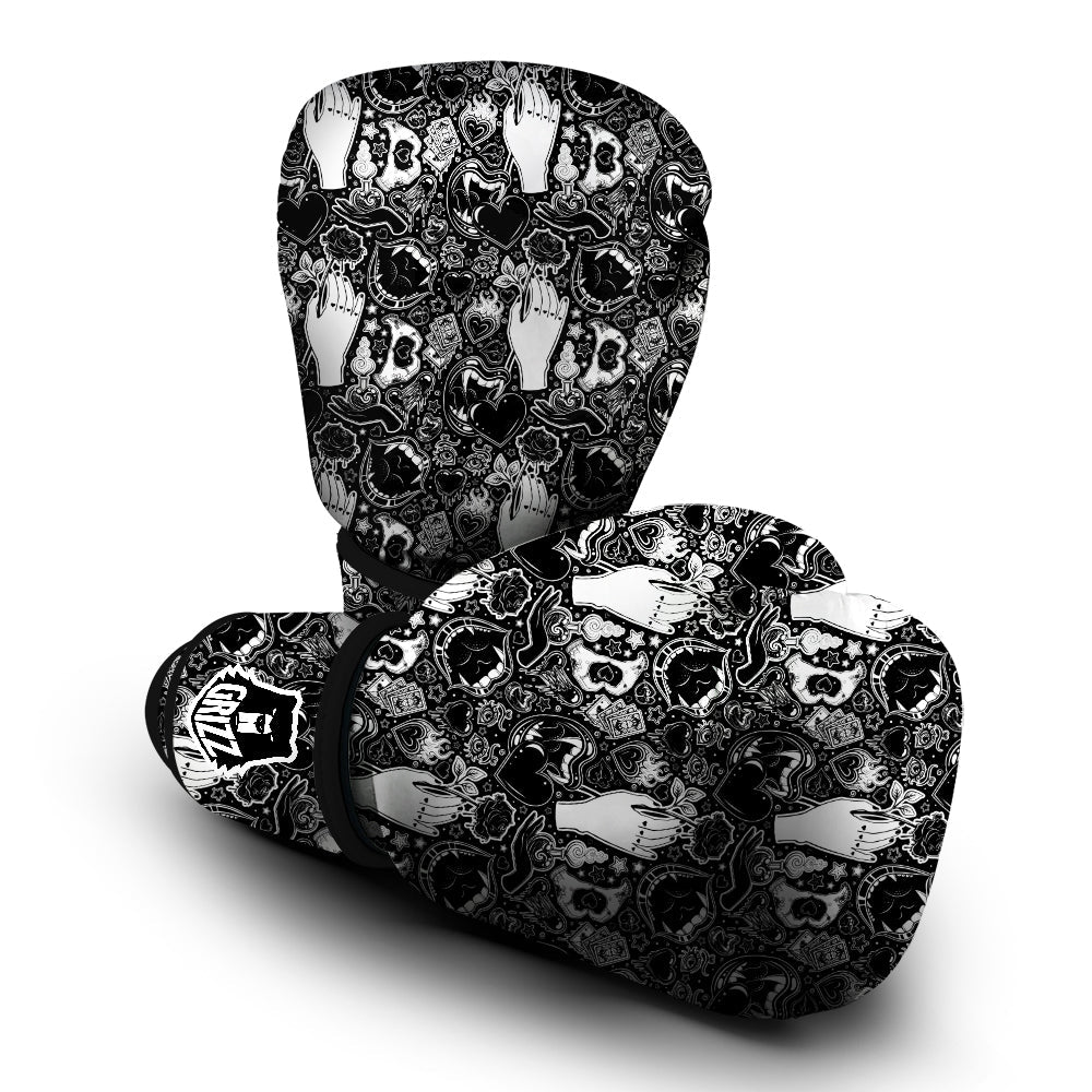 Tattoo Vampire Black and White Print Pattern Boxing Gloves-grizzshop