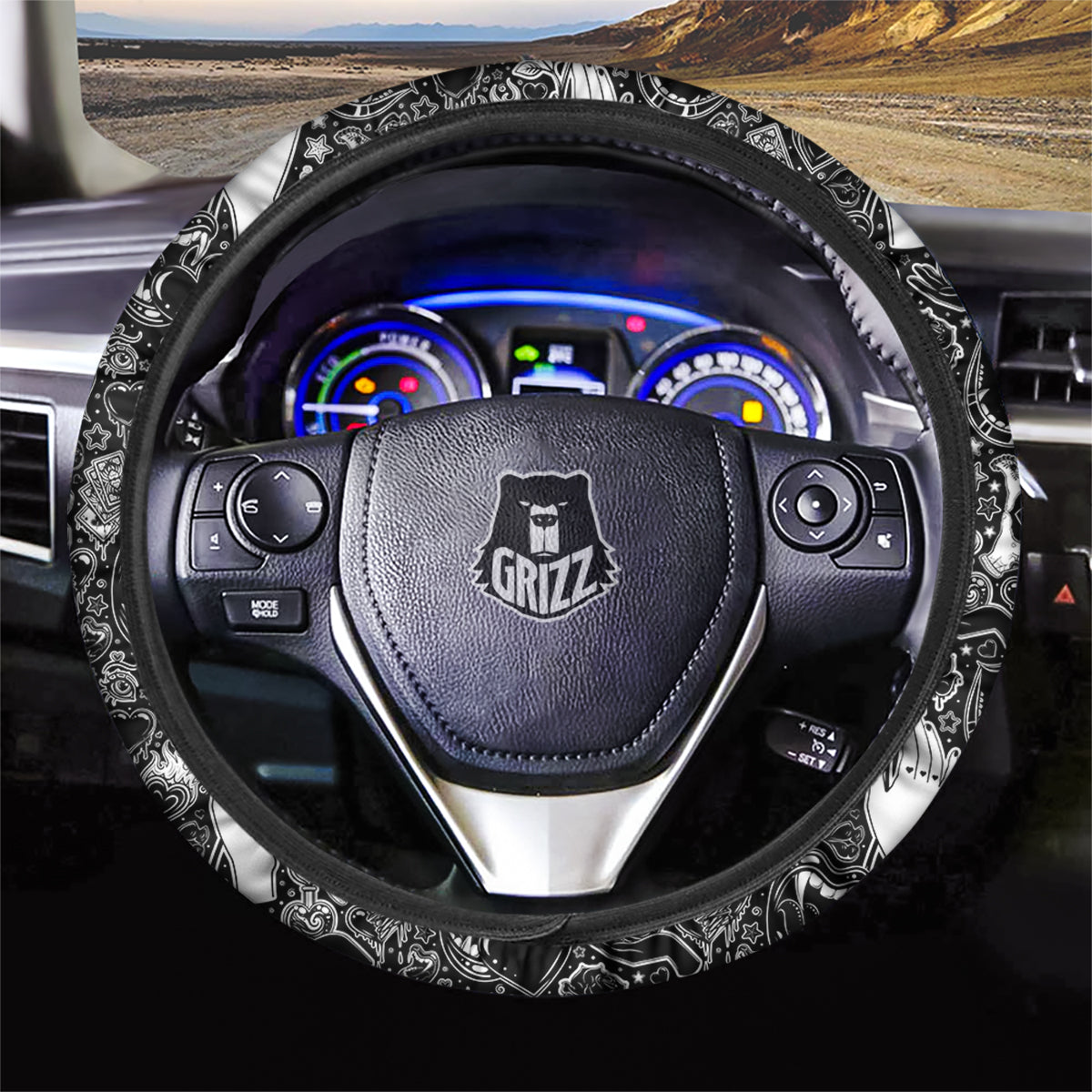 Tattoo Vampire Black and White Print Pattern Car Steering Wheel Cover-grizzshop