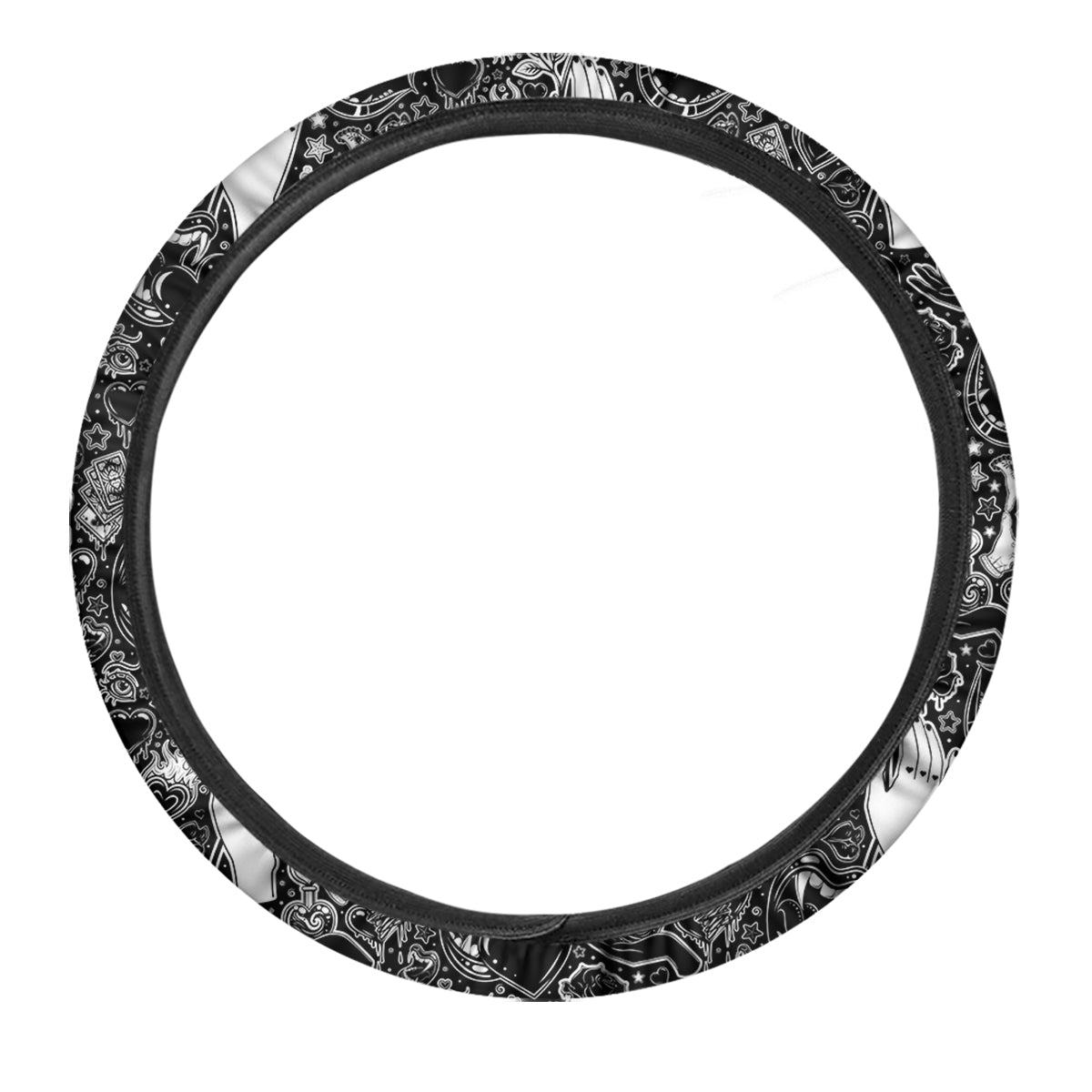 Tattoo Vampire Black and White Print Pattern Car Steering Wheel Cover-grizzshop