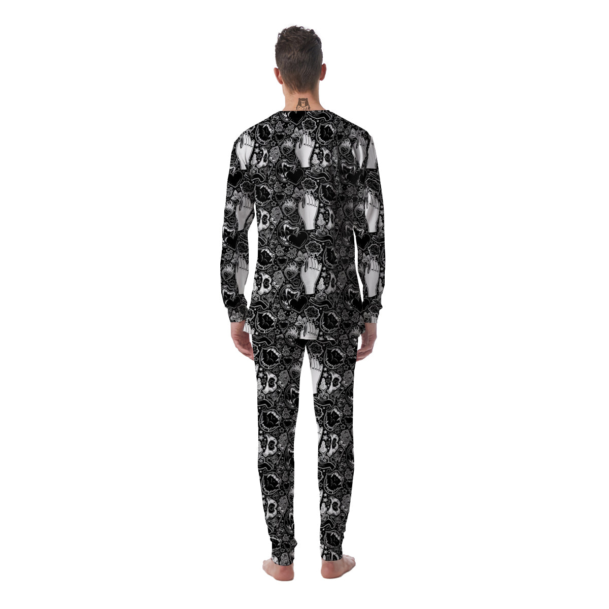 Tattoo Vampire Black and White Print Pattern Men's Pajamas-grizzshop