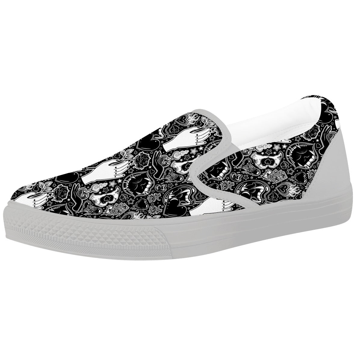 Tattoo Vampire Black and White Print Pattern White Slip On Shoes-grizzshop