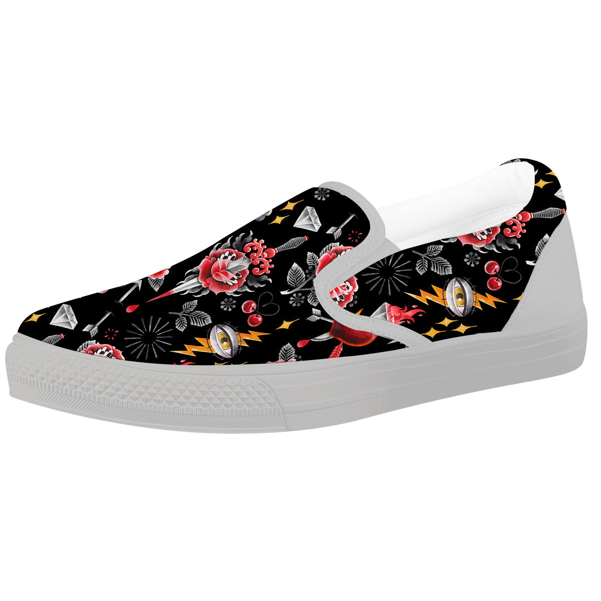 Tattoo Watercolor Print Pattern White Slip On Shoes-grizzshop