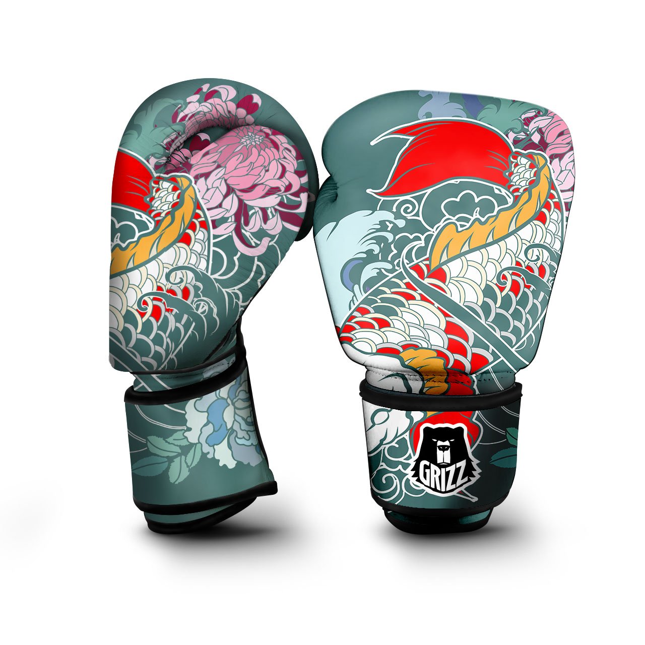 Tattoo Japanese Koi And Flower Print Boxing Gloves-grizzshop
