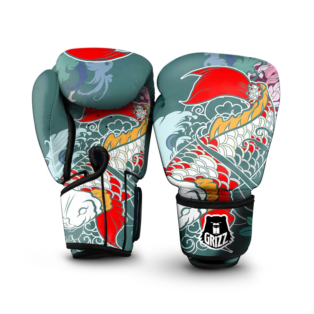 Tattoo Japanese Koi And Flower Print Boxing Gloves-grizzshop
