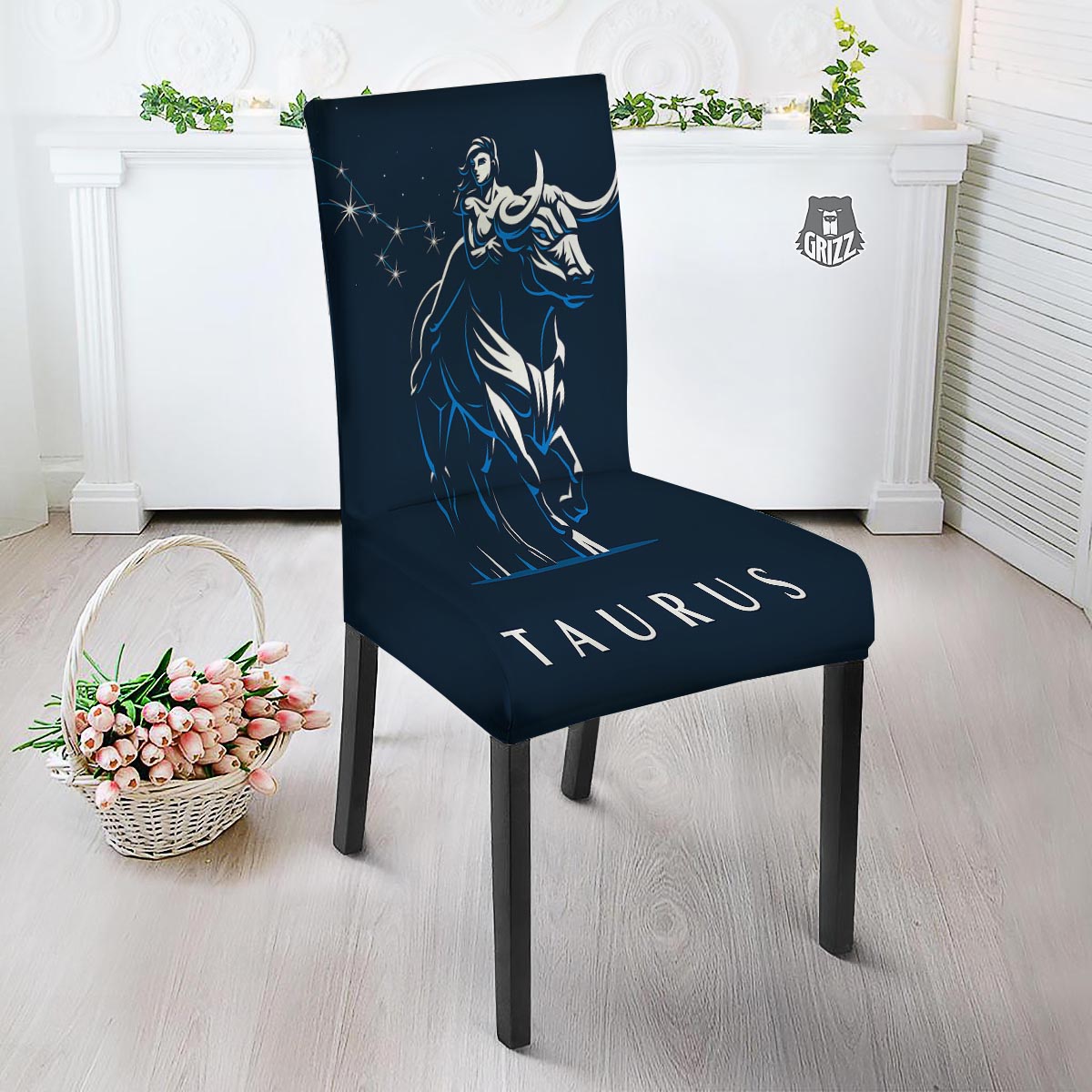 Taurus Constellation Sign Print Dining Chair Slipcover-grizzshop
