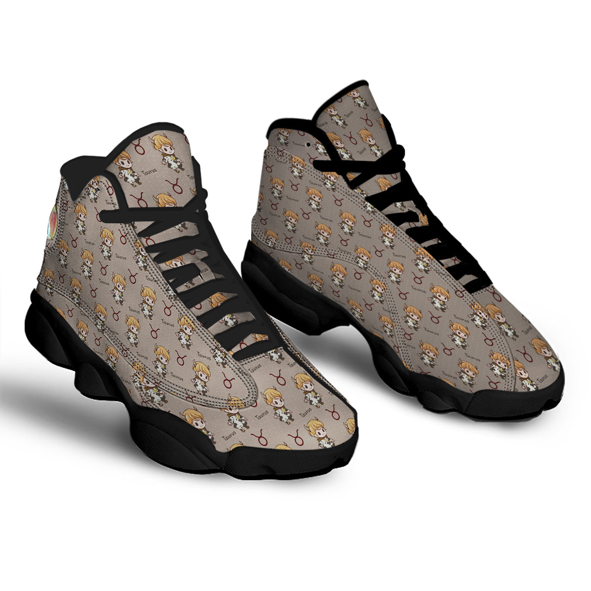 Taurus Cute Cartoon Print Pattern Black Basketball Shoes-grizzshop